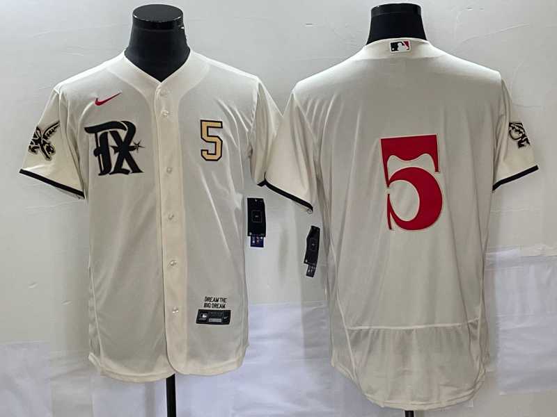 Mens Texas Rangers #5 Corey Seager Number Cream 2023 City Connect Flex Base Stitched Jersey